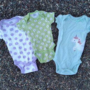 3 Piece Set of 0-3 Month Baby Girl Onesies